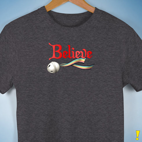 Believe Queer Pride Flag Jingle Bell Premium Unisex T-Shirt - Dark Grey Heather